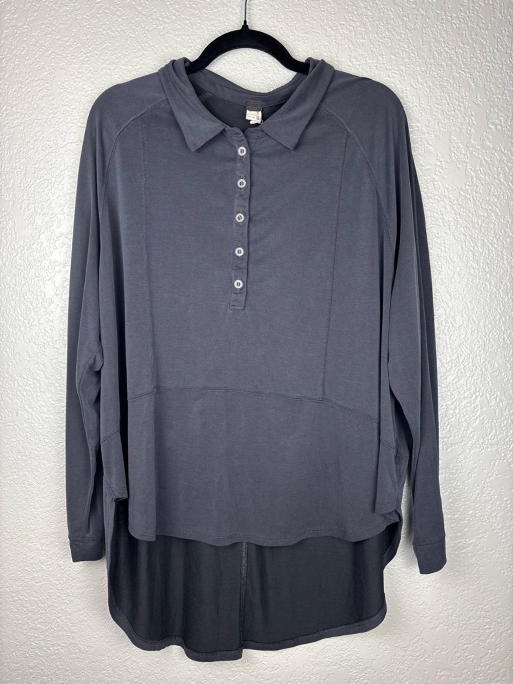 We The Free “Rose” Gray Small Polo Henley Top Modal Oversized Boho Minimalist - Picture 2 of 14